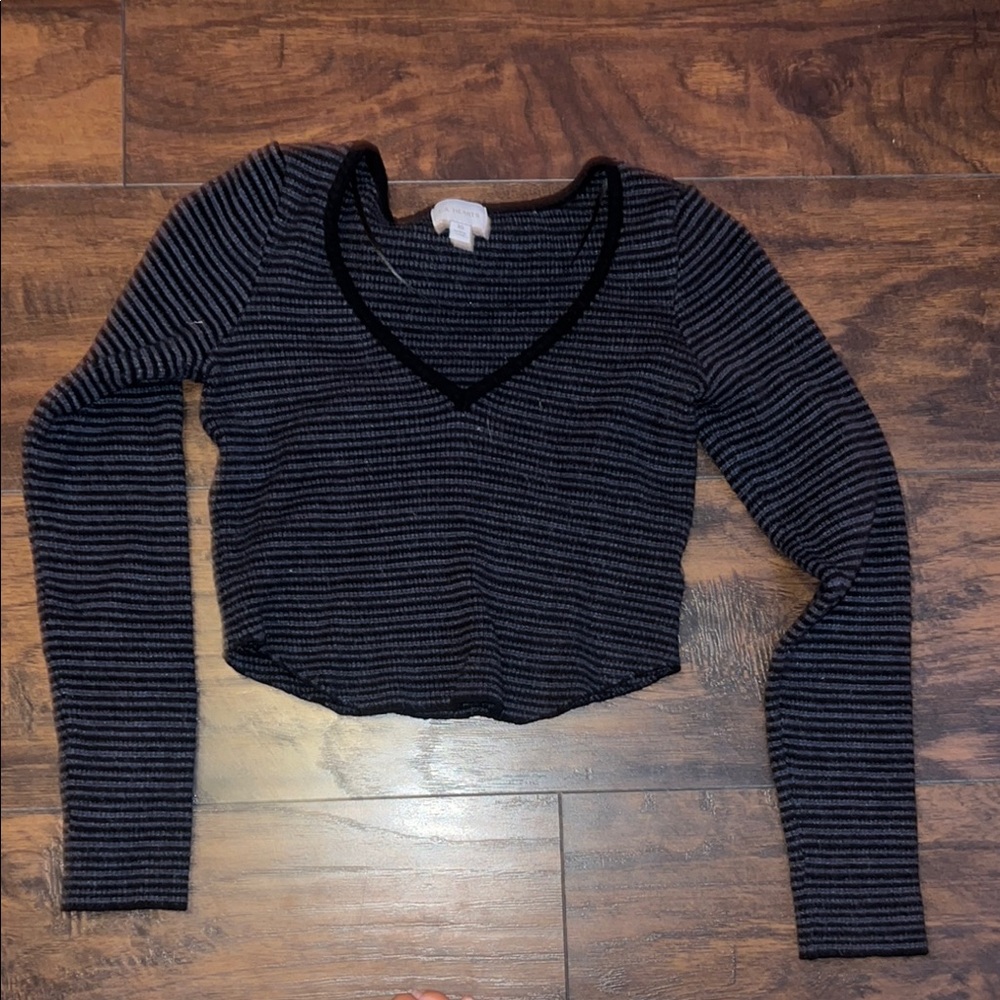 PacSun Black and Gray Striped Cropped Blouse